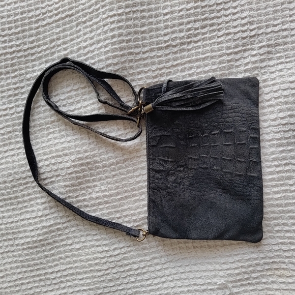 Dark Navy suede crossbody bag / hand clutch - Picture 4 of 4